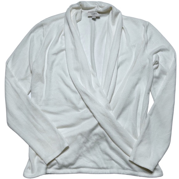 Loft Women’s Large Wrap Sweater Long Sleeve White Cross Loose Shirt Top L - Picture 1 of 5